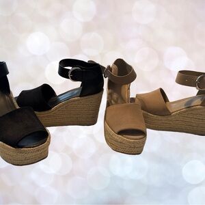 Marc Fisher Black and Tan Wedge Sandals